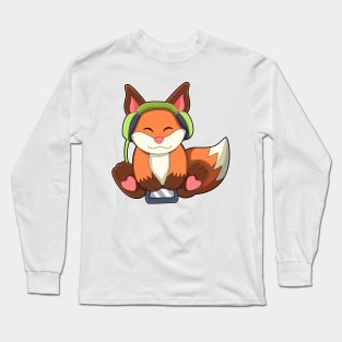 Fox at Music with Headphone Long Sleeve T-Shirt